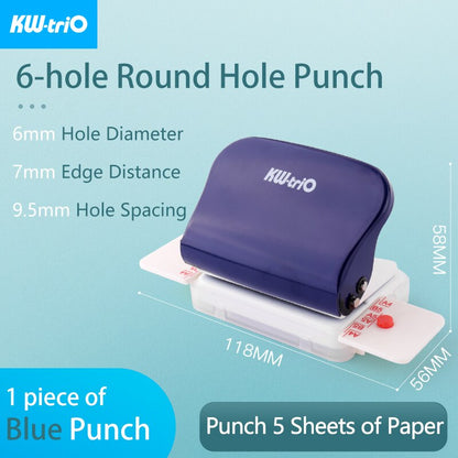 KW-triO 6-hole Punch Notebook Round Hole Standard Punch Machine Planner Papers Puncher for A4 A5 B5 Scrapbooking Binding Rings