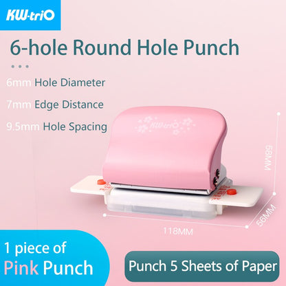 KW-triO 6-hole Punch Notebook Round Hole Standard Punch Machine Planner Papers Puncher for A4 A5 B5 Scrapbooking Binding Rings