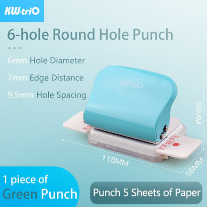 KW-triO 6-hole Punch Notebook Round Hole Standard Punch Machine Planner Papers Puncher for A4 A5 B5 Scrapbooking Binding Rings